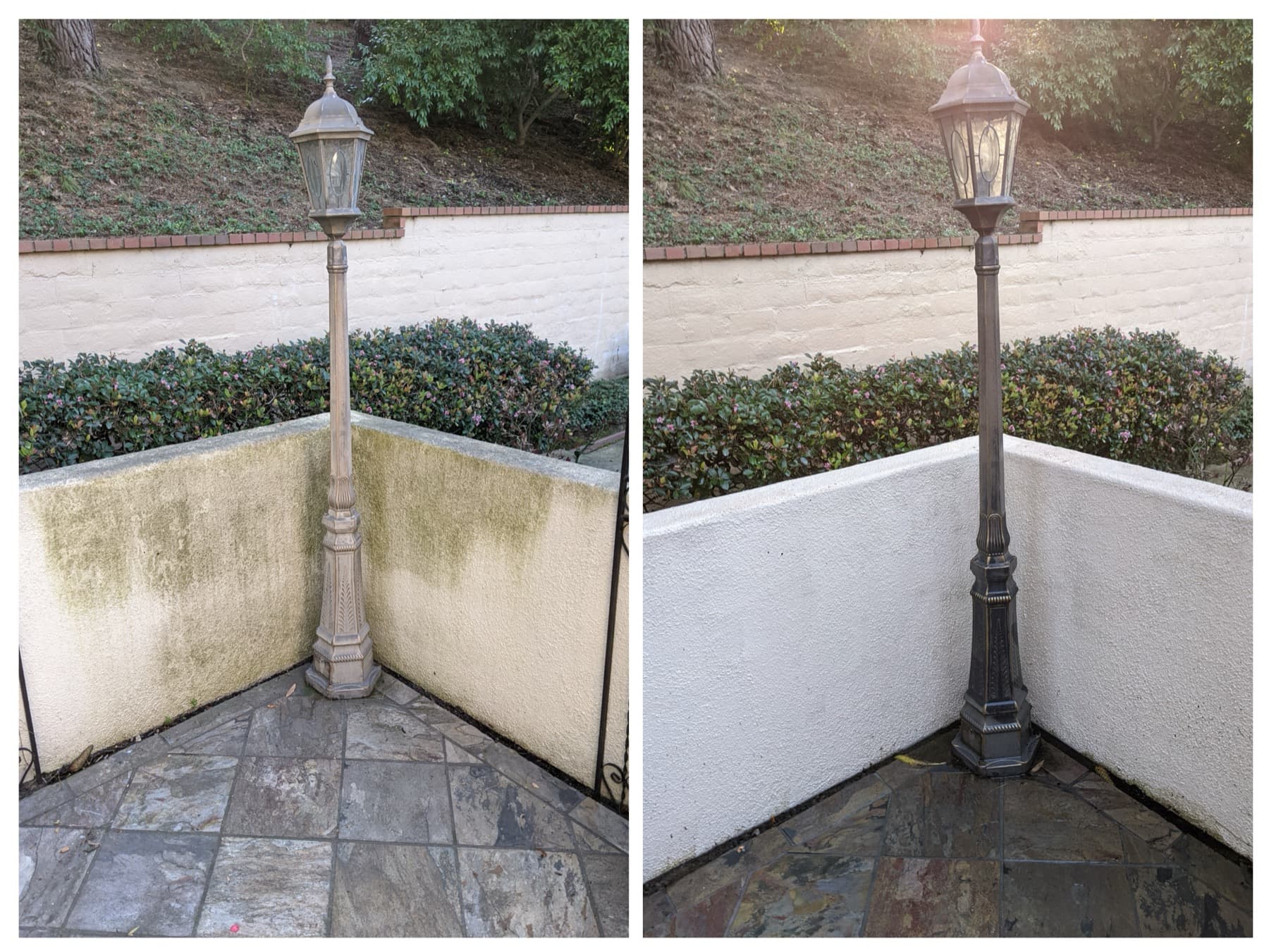 Entry wall and patio detail — before and after