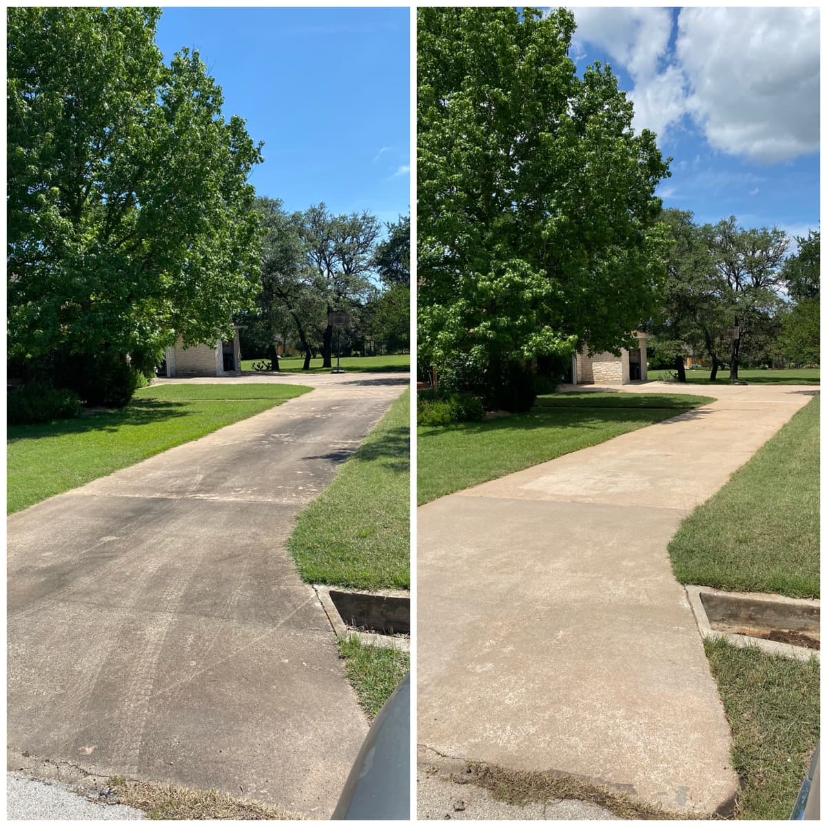 Walkway and lawn-edge concrete — before and after