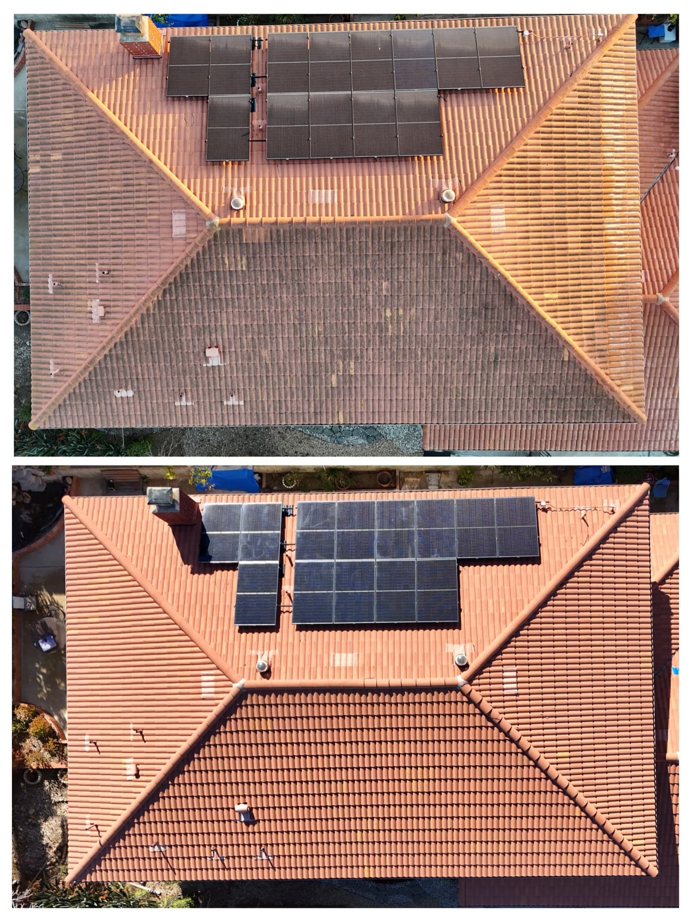 Tile roof before and after roof wash service