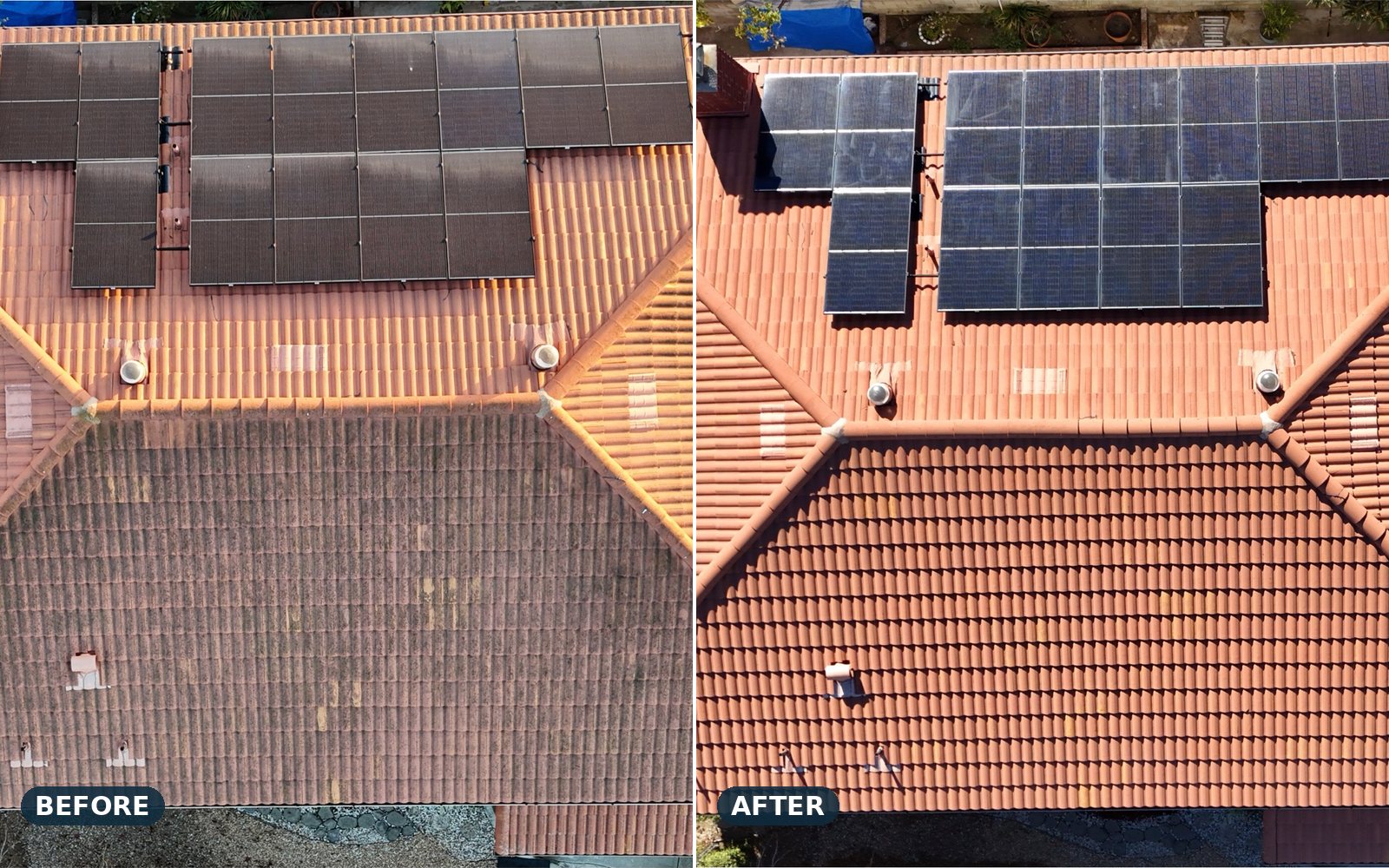 Tile roof and solar array, before and after