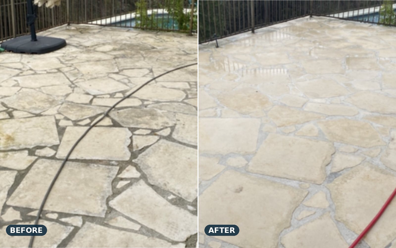 Flagstone patio, before and after