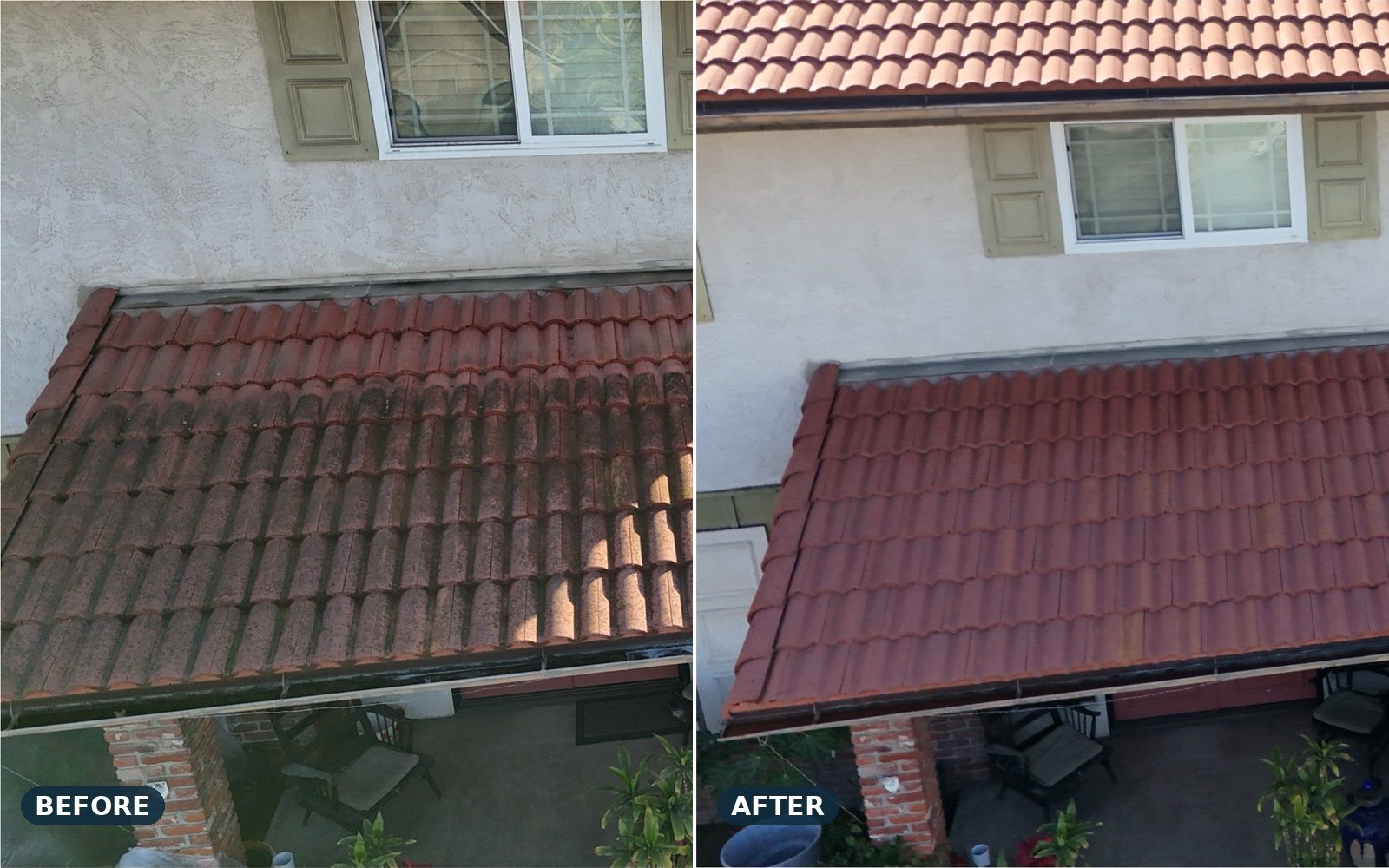 Tile roof over a front entry, before and after