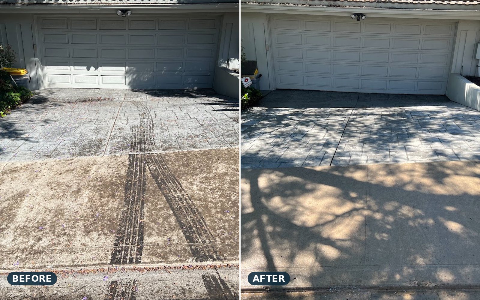 Slurry-tracked stamped driveway, before and after