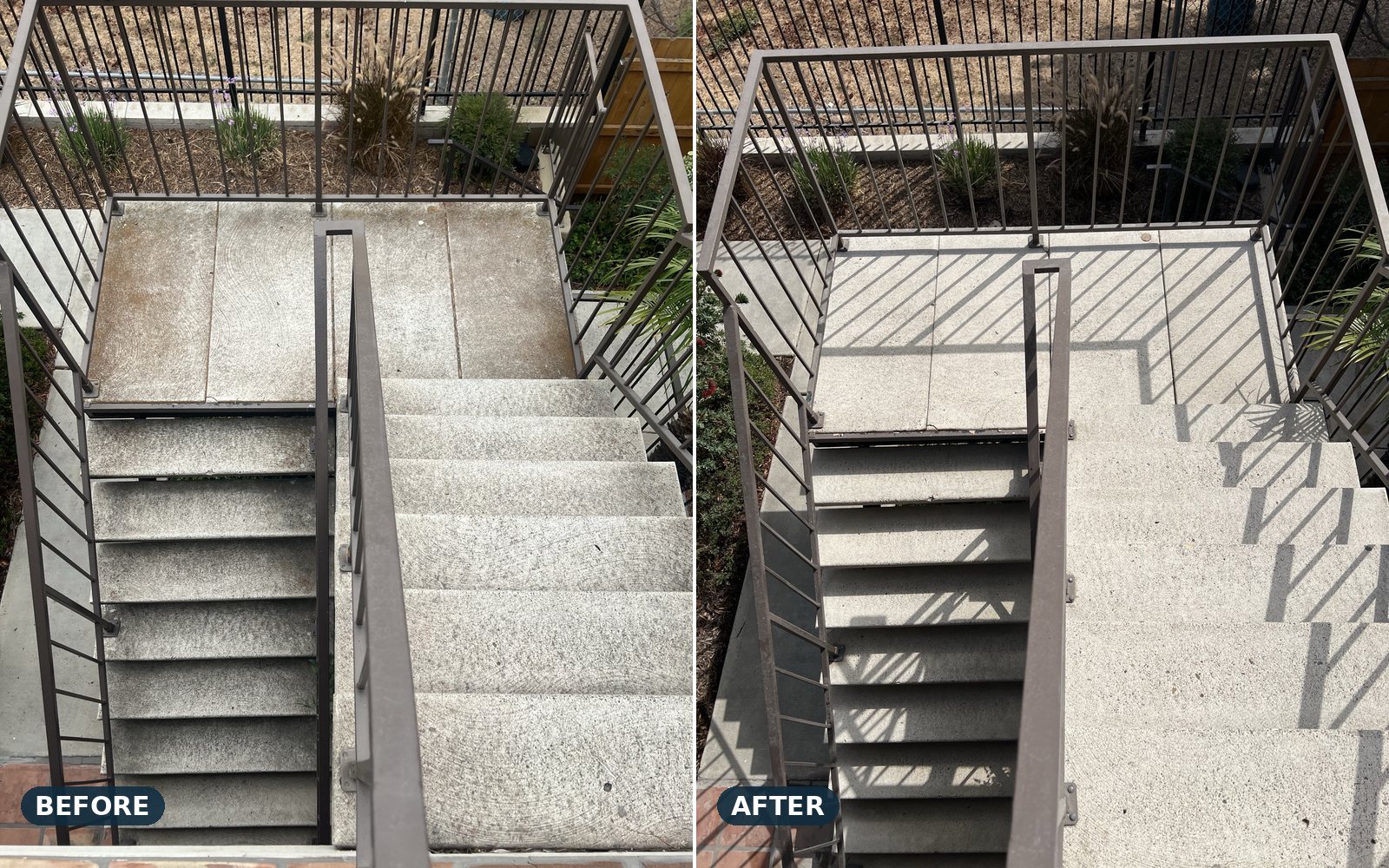 Concrete stairs and landing, before and after