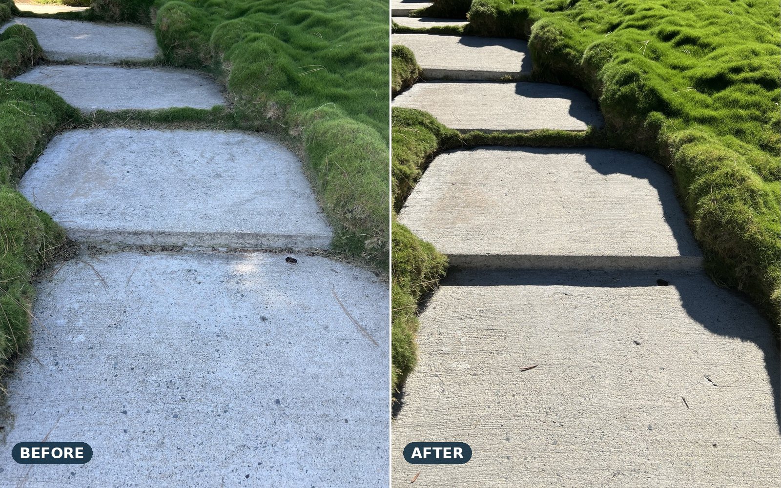 Stepping-stone walkway, before and after