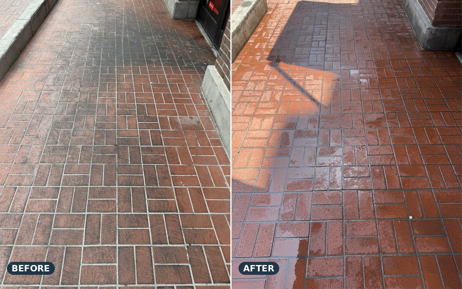 Commercial brick-pattern concrete, before and after